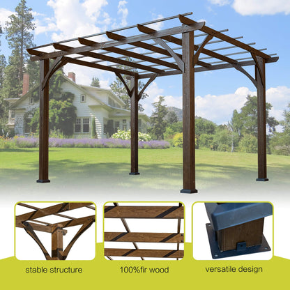 10' x 12' FT Alora Premium Outdoor Brown Cedar Wood Pergola For Spacious Patios