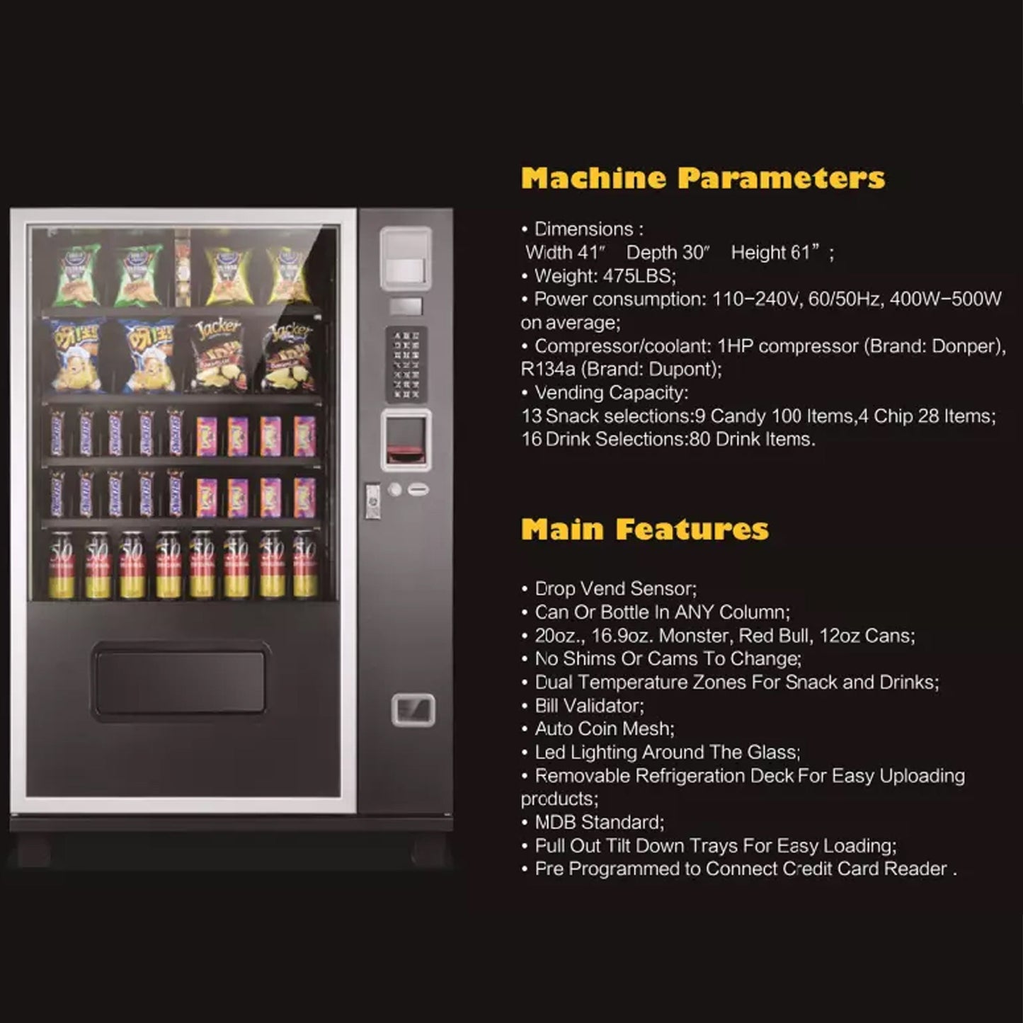 Epx 5FT Snacks And Drinks Combo Vending Machine With Dual Zone Refrigeration And Bill Acceptor