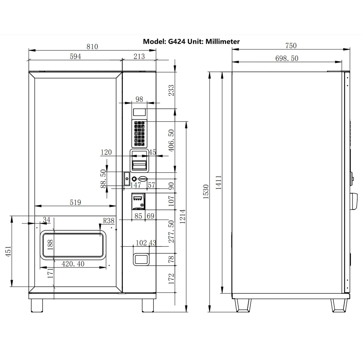 Epx 5FT Snacks And Drinks Combo Vending Machine With Refrigeration and Bill Acceptor