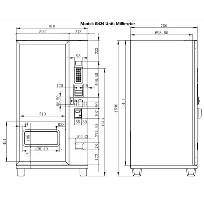 Epx 5FT Snacks And Drinks Combo Vending Machine With Refrigeration and Bill Acceptor