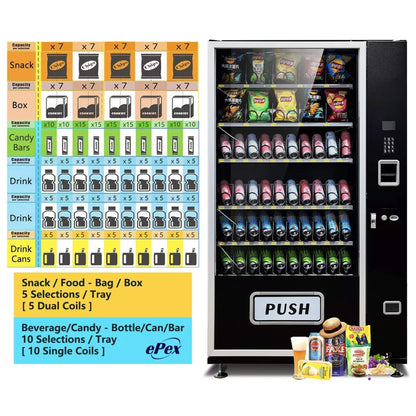 Epx Extra Large 6FT Snacks And Drinks Combo Vending Machine With Dual Zone Refrigeration And Bill Acceptor