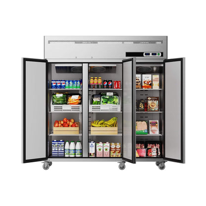 Extra-Large 72-Inch 54 Cu.Ft Commercial 3-Door Upright Reach-In Freezer Refrigerator Combo with Wheels