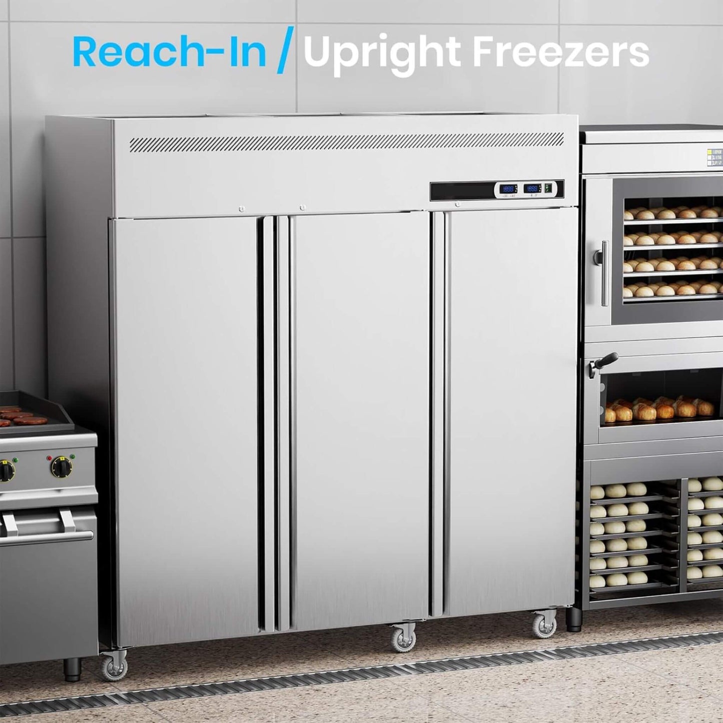 Extra-Large 72-Inch 54 Cu.Ft Commercial 3-Door Upright Reach-In Freezer Refrigerator Combo with Wheels