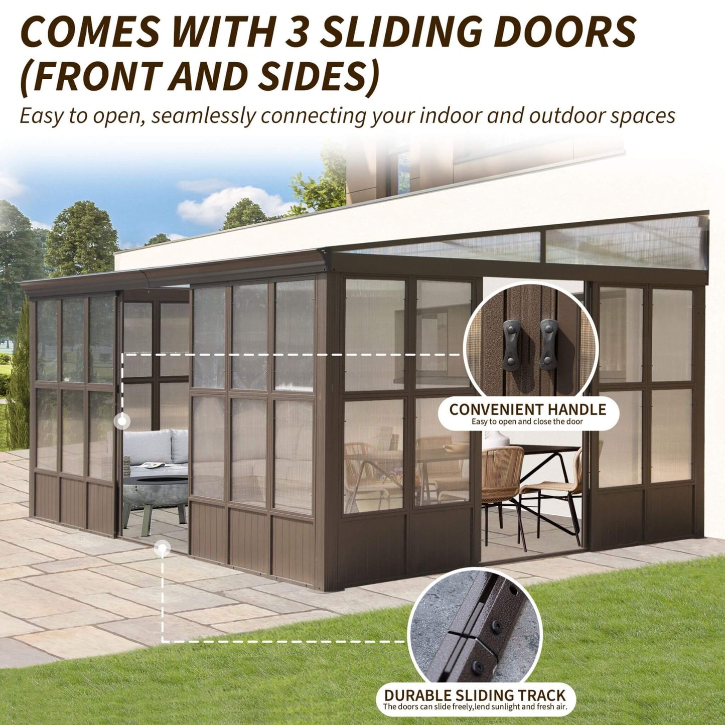 12FT x 16FT Extra-Large Heavy-Duty All-Season Sunroom with Sliding Doors and Polycarbonate Windows