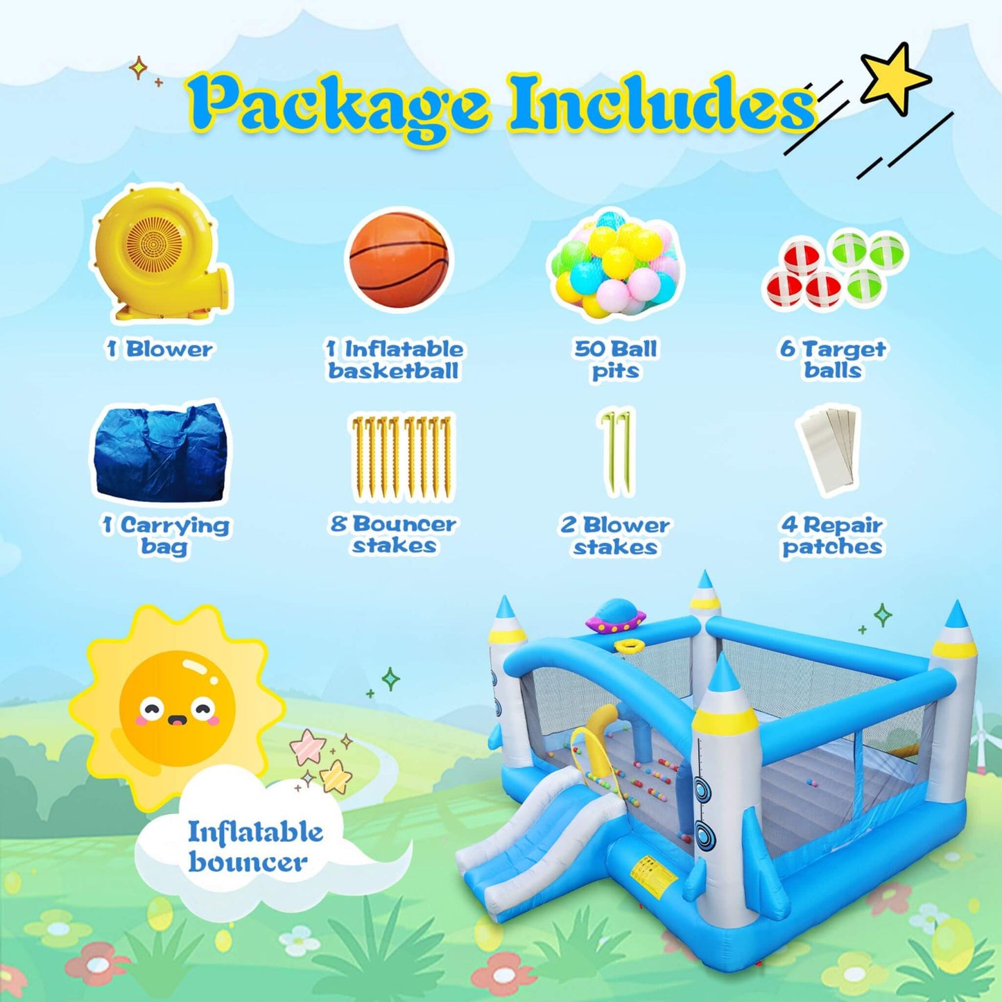 Extra-Large Multifunctional Jump'N Slide Inflatable Bouncer with Blower