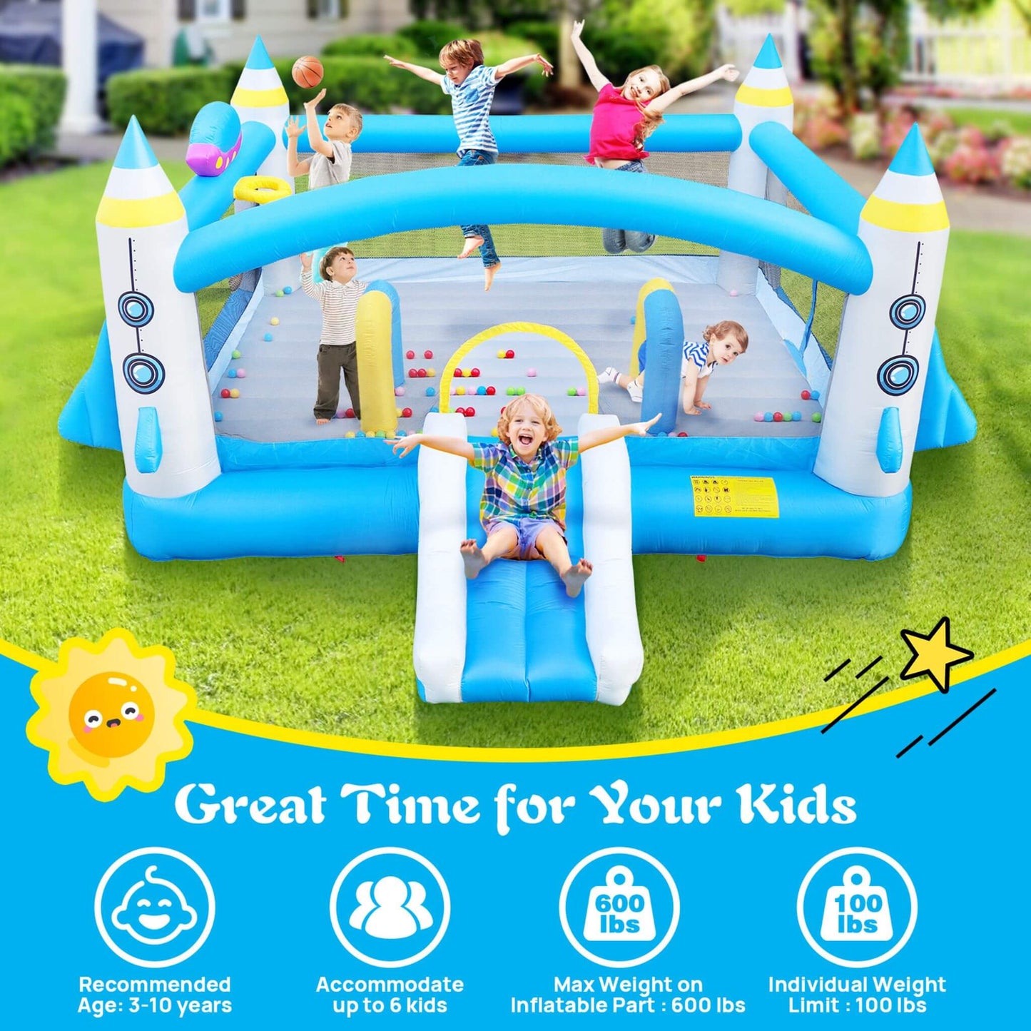 Extra-Large Multifunctional Jump'N Slide Inflatable Bouncer with Blower