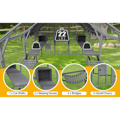 Alora Extra Large Outdoor Cat Kitten Playpen House With Platforms and Waterproof Cover