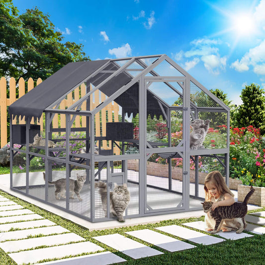Alora Extra Large Outdoor Cat Kitten Playpen House With Platforms and Waterproof Cover