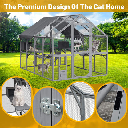 Alora Extra Large Outdoor Cat Kitten Playpen House With Platforms and Waterproof Cover