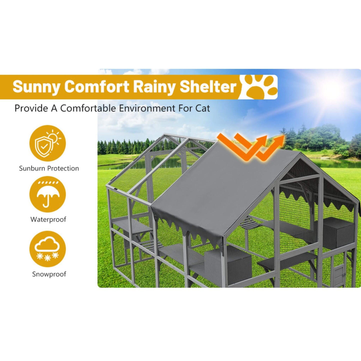 Alora Extra Large Outdoor Cat Kitten Playpen House With Platforms and Waterproof Cover