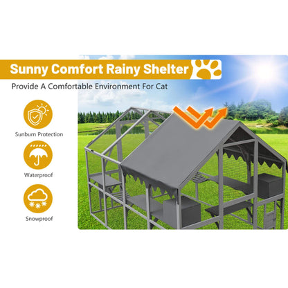 Alora Extra Large Outdoor Cat Kitten Playpen House With Platforms and Waterproof Cover