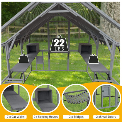 Alora Extra Large Outdoor Cat Kitten Playpen House With Platforms and Waterproof Cover