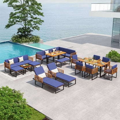 Adjustable Cushioned Patio Chaise Lounge Chair with 4-Level Backrest - Navy