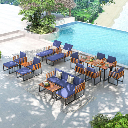 5-Piece Patio Acacia Wood Chair Set with Ottoman and Coffee Table