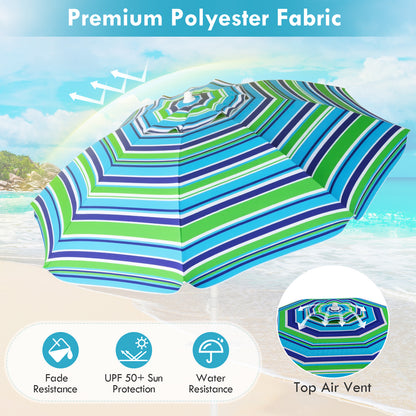 7.2 FT Portable Outdoor Beach Umbrella with Sand Anchor and Tilt Mechanism
