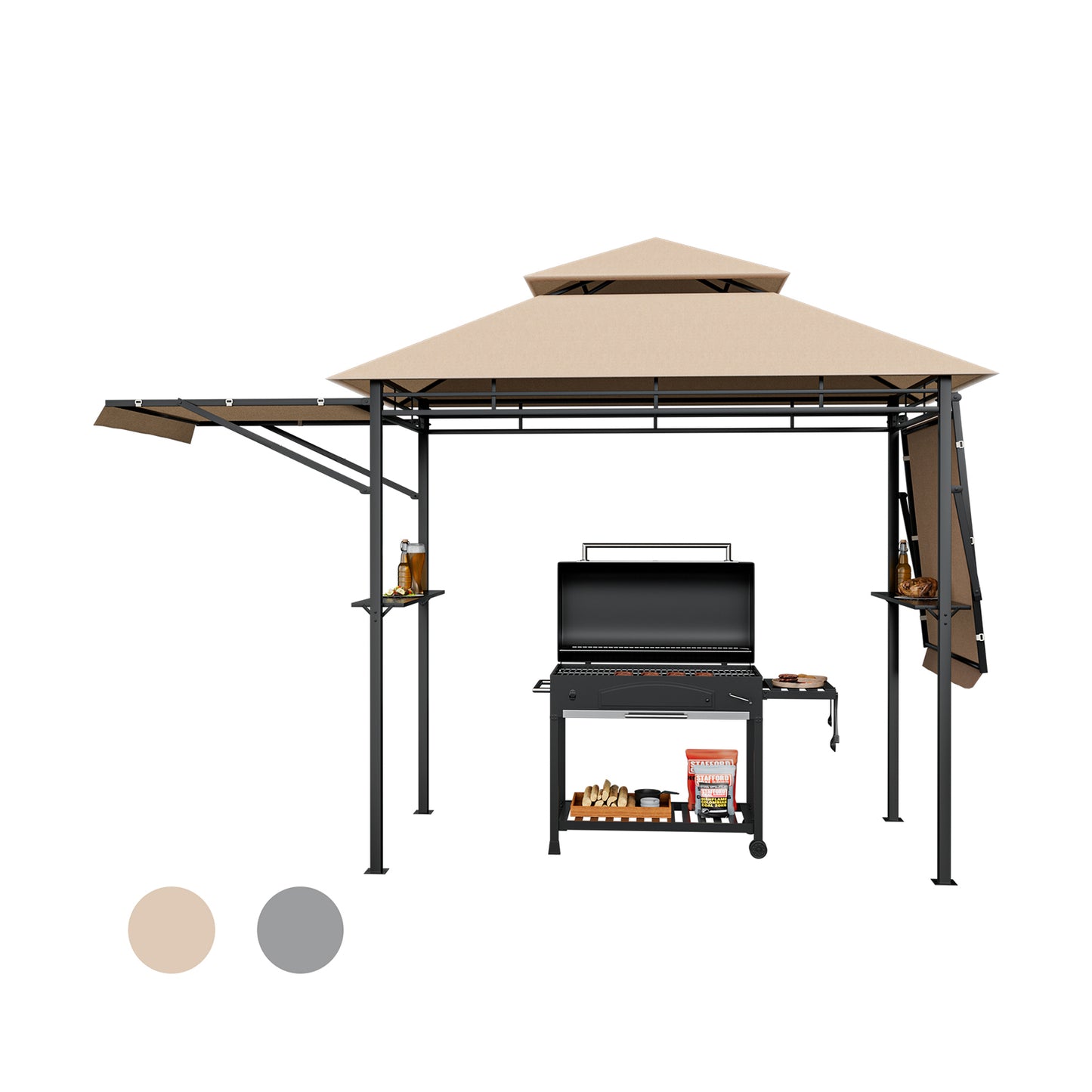 13.5 x 4 Feet Patio BBQ Grill Gazebo Canopy with Dual Side Awning