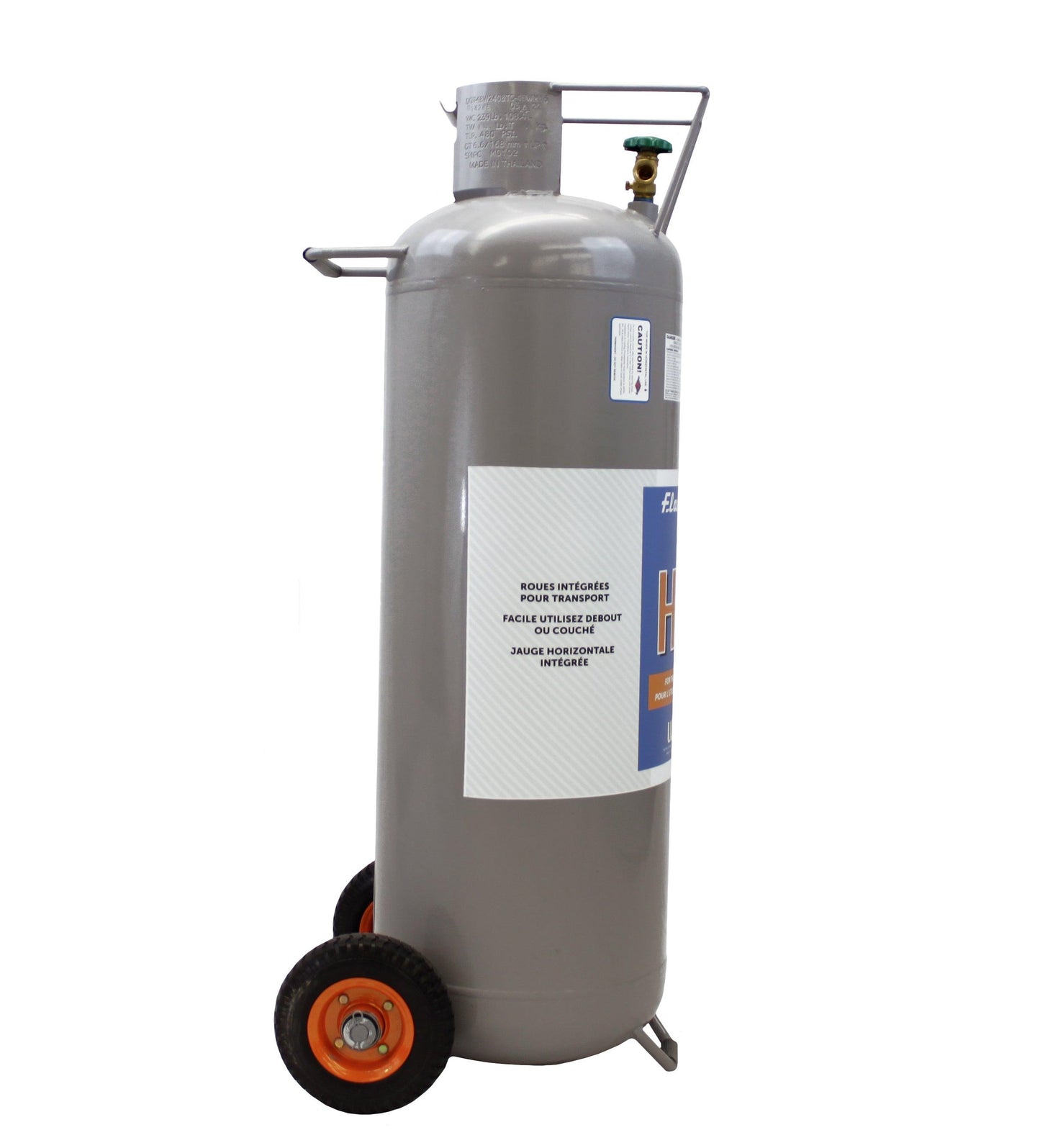 Flame King 100lb Empty Horizontal & Vertical Propane Cylinder with POL & Wheels