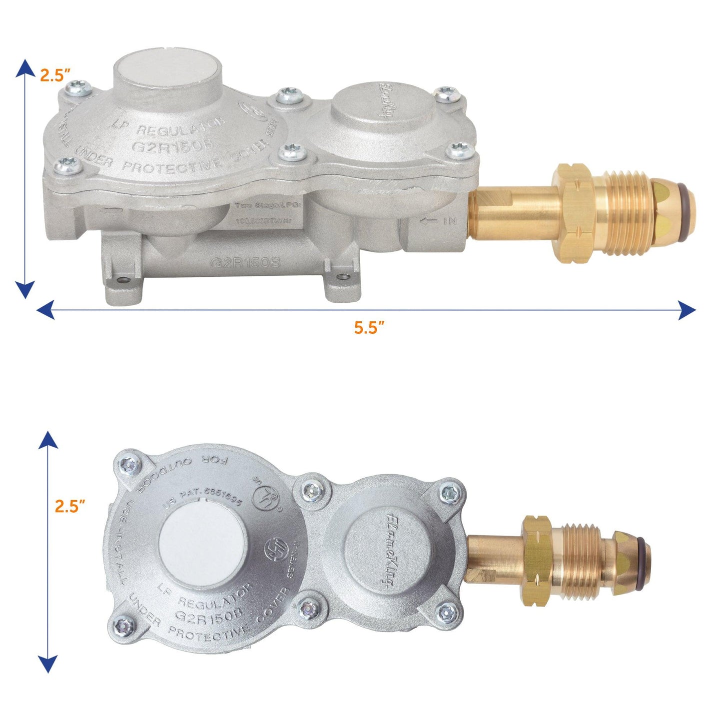 Flame King 2-Stage 160,000 BTU Propane LP Horizontal Super Compact Regulator