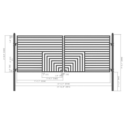 12FT - 18FT Heavy-Duty Florence-Style Powder-Coated Galvanized Steel Dual-Swing Driveway Gate