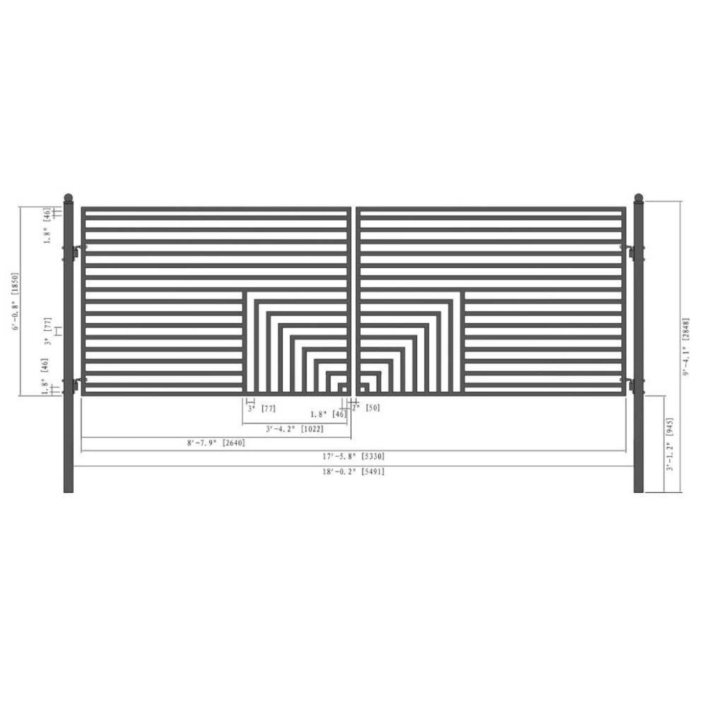 12FT - 18FT Heavy-Duty Florence-Style Powder-Coated Galvanized Steel Dual-Swing Driveway Gate
