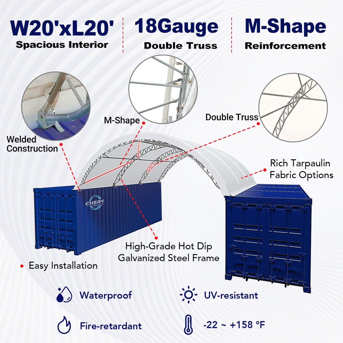 Reinforced 20FT x 20FT Double Truss Container Shelter