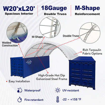 Reinforced 20FT x 20FT Double Truss Container Shelter