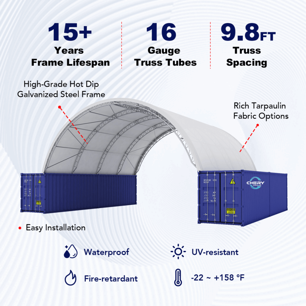 Reinforced 40FT x 40FT x 15FT Double Truss Container Shelter