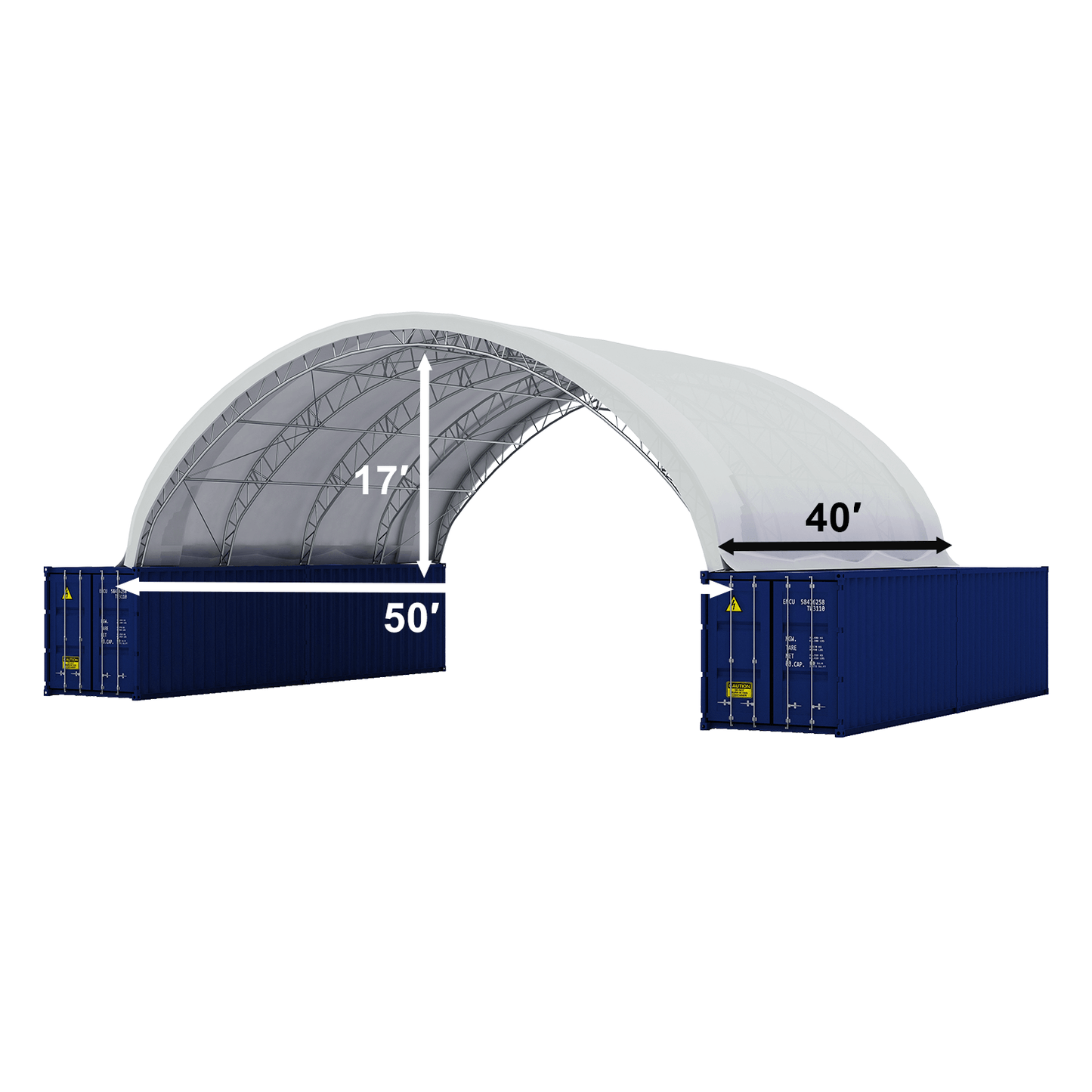 Reinforced 50FT x 40FT x 17FT Double Truss Container Shelter