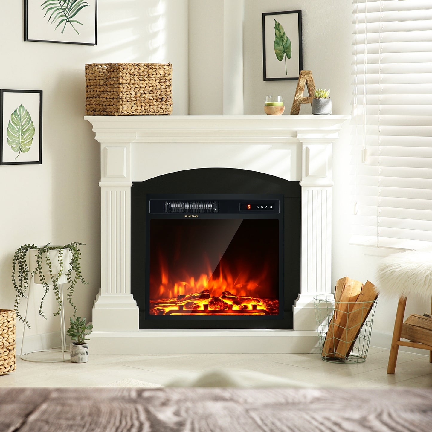 18" 1500W Electric Fireplace Freestanding and Recessed Heater