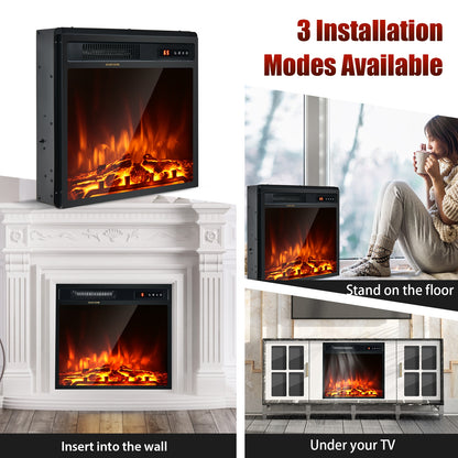 18" 1500W Electric Fireplace Freestanding and Recessed Heater