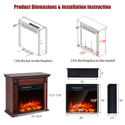 18" 1500W Electric Fireplace Freestanding and Recessed Heater