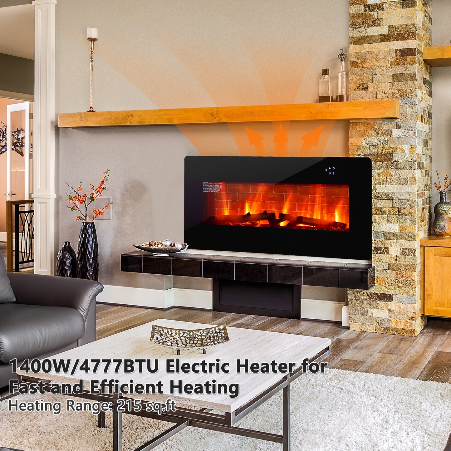 36 Inch Electric Wall Mounted Freestanding Fireplace with Remote Control