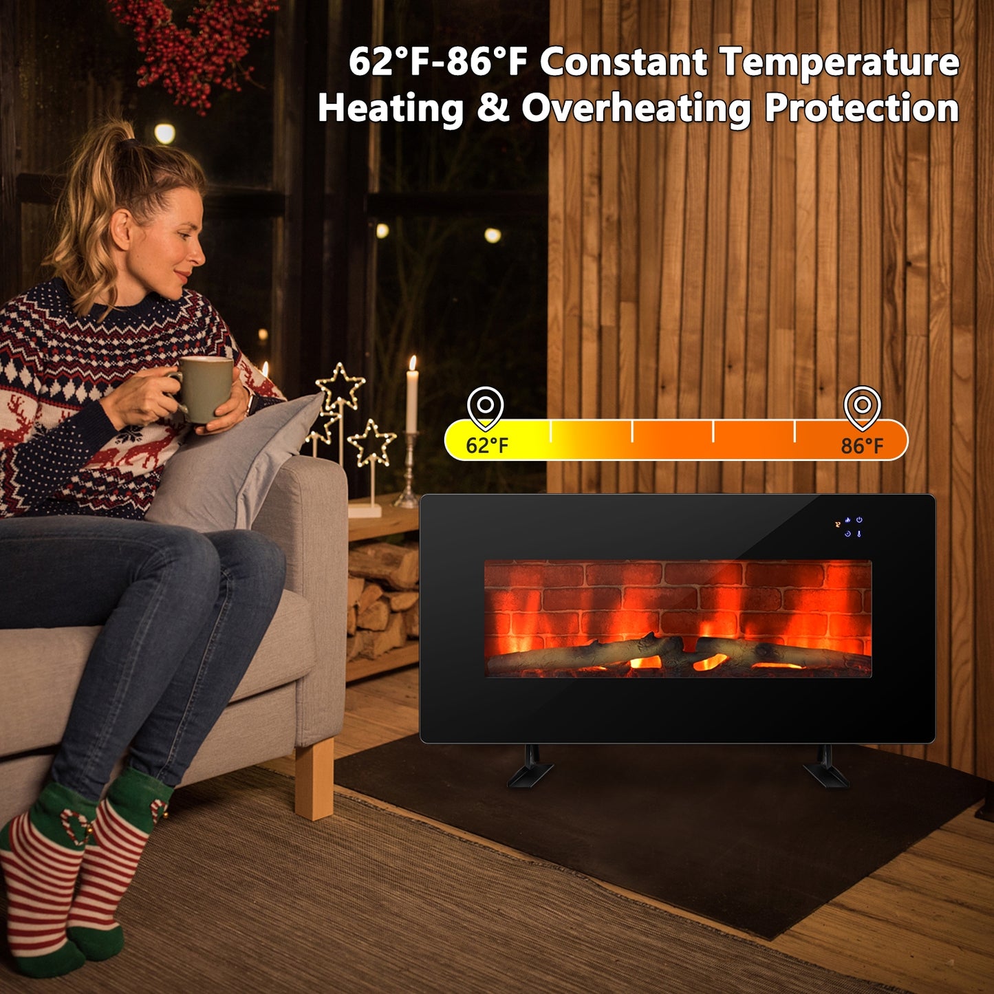 36 Inch Electric Wall Mounted Freestanding Fireplace with Remote Control