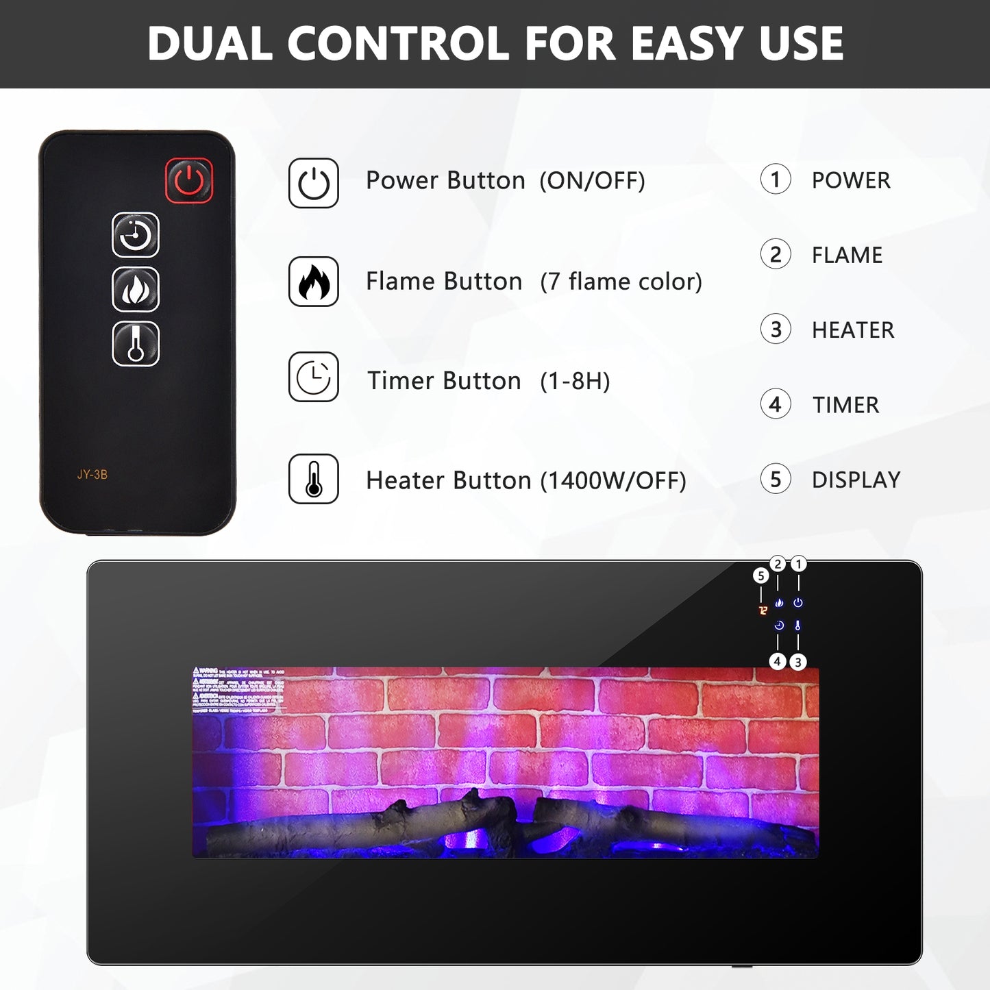 36 Inch Electric Wall Mounted Freestanding Fireplace with Remote Control
