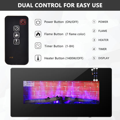 36 Inch Electric Wall Mounted Freestanding Fireplace with Remote Control