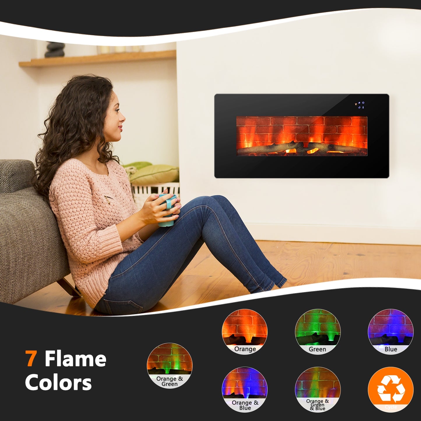 36 Inch Electric Wall Mounted Freestanding Fireplace with Remote Control