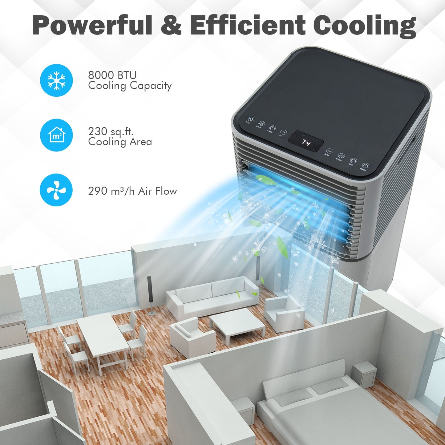 8000 BTU 3-in-1 Air Cooler with Dehumidifier and Fan Mode