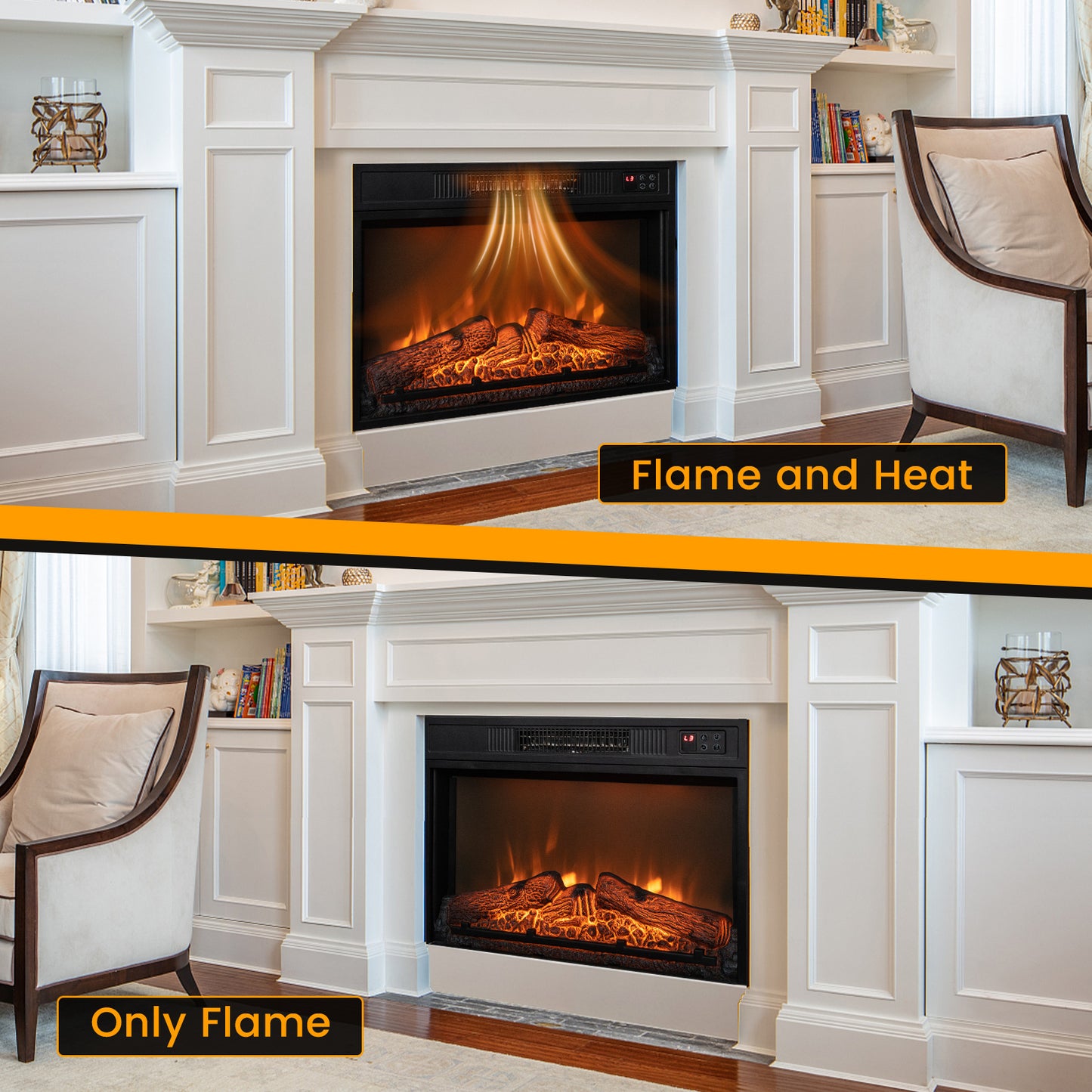 18" / 23" Electric Fireplace Inserted with Adjustable LED Flame