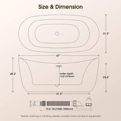 Nuvia Verano Freestanding Whirlpool Air Bubble LED Massage Bathtub