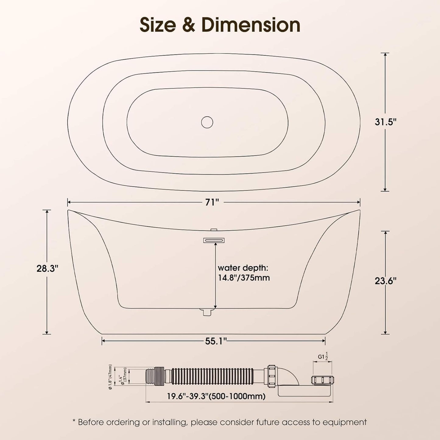 Nuvia Verano Freestanding Whirlpool Air Bubble LED Massage Bathtub