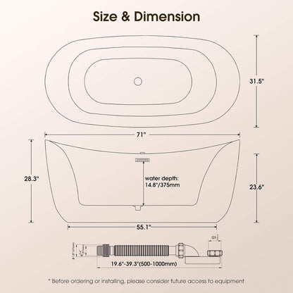 Nuvia Verano Freestanding Whirlpool Air Bubble LED Massage Bathtub