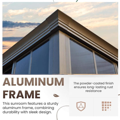 Alora Terrace Fully-Enclosed Outdoor Black Sunroom with Lockable Sliding Doors and Galvanized Double Steel Roof