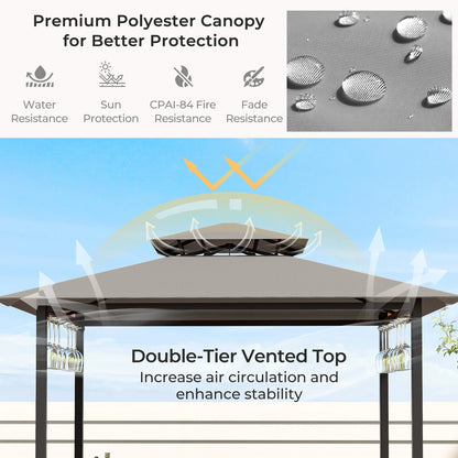 3-Piece Patio Bar Set Grill Gazebo & 2 Bar Stools with Tempered Glass Bar Table - Gray