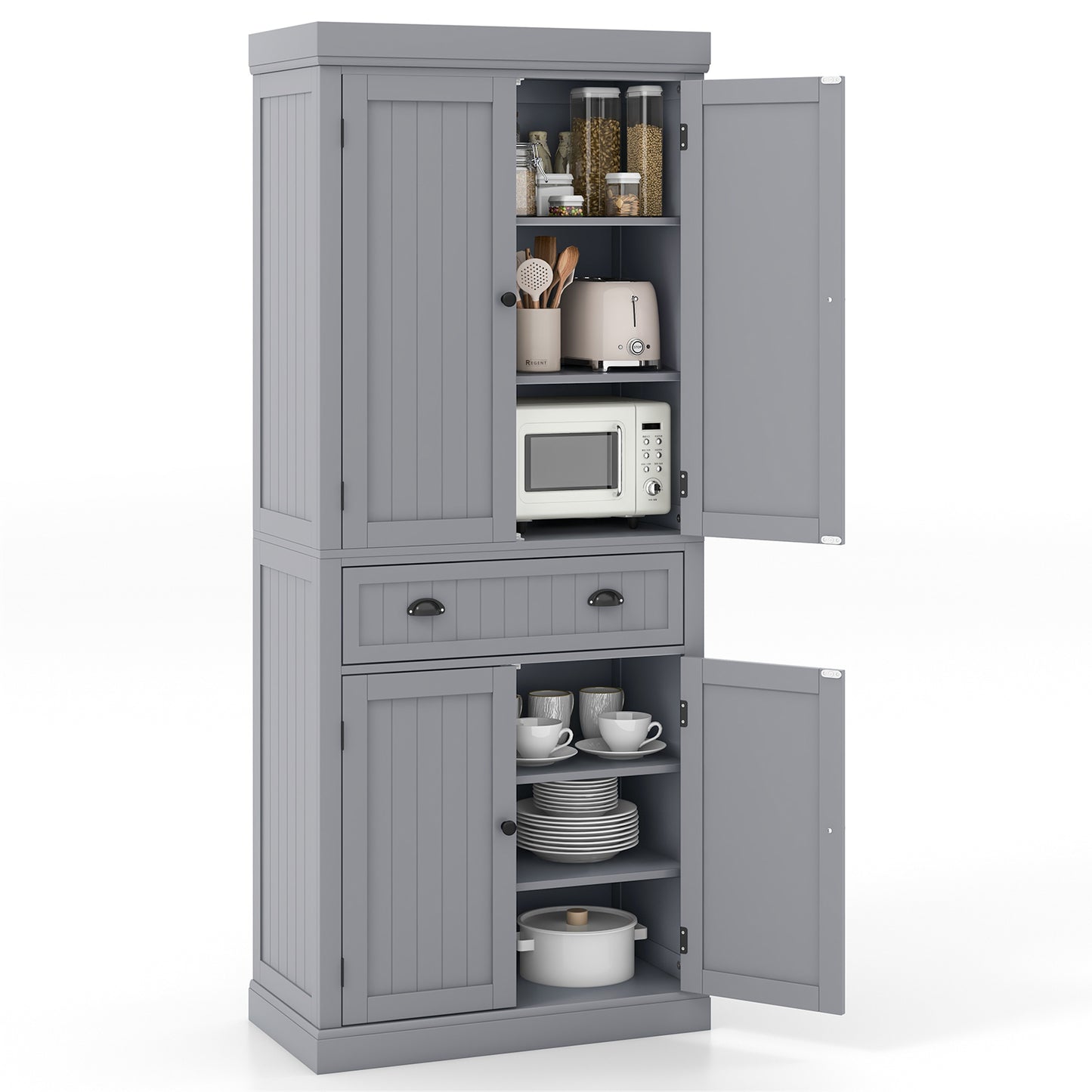 Cupboard Freestanding Kitchen Cabinet with Adjustable Shelves - Gray