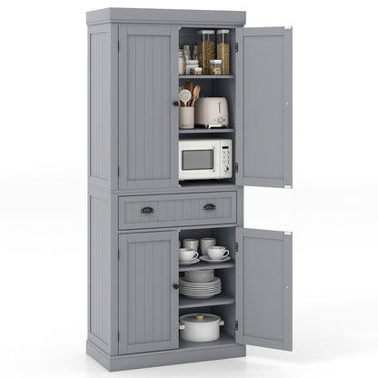 Cupboard Freestanding Kitchen Cabinet with Adjustable Shelves - Gray