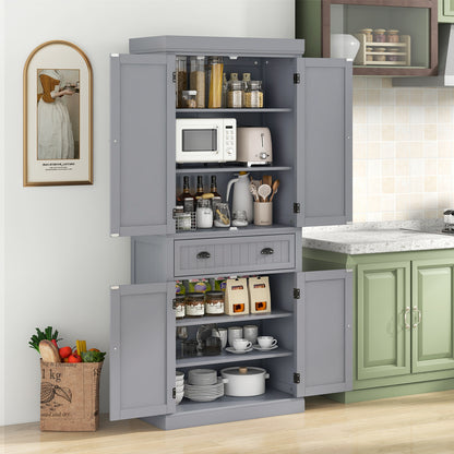 Cupboard Freestanding Kitchen Cabinet with Adjustable Shelves - Gray