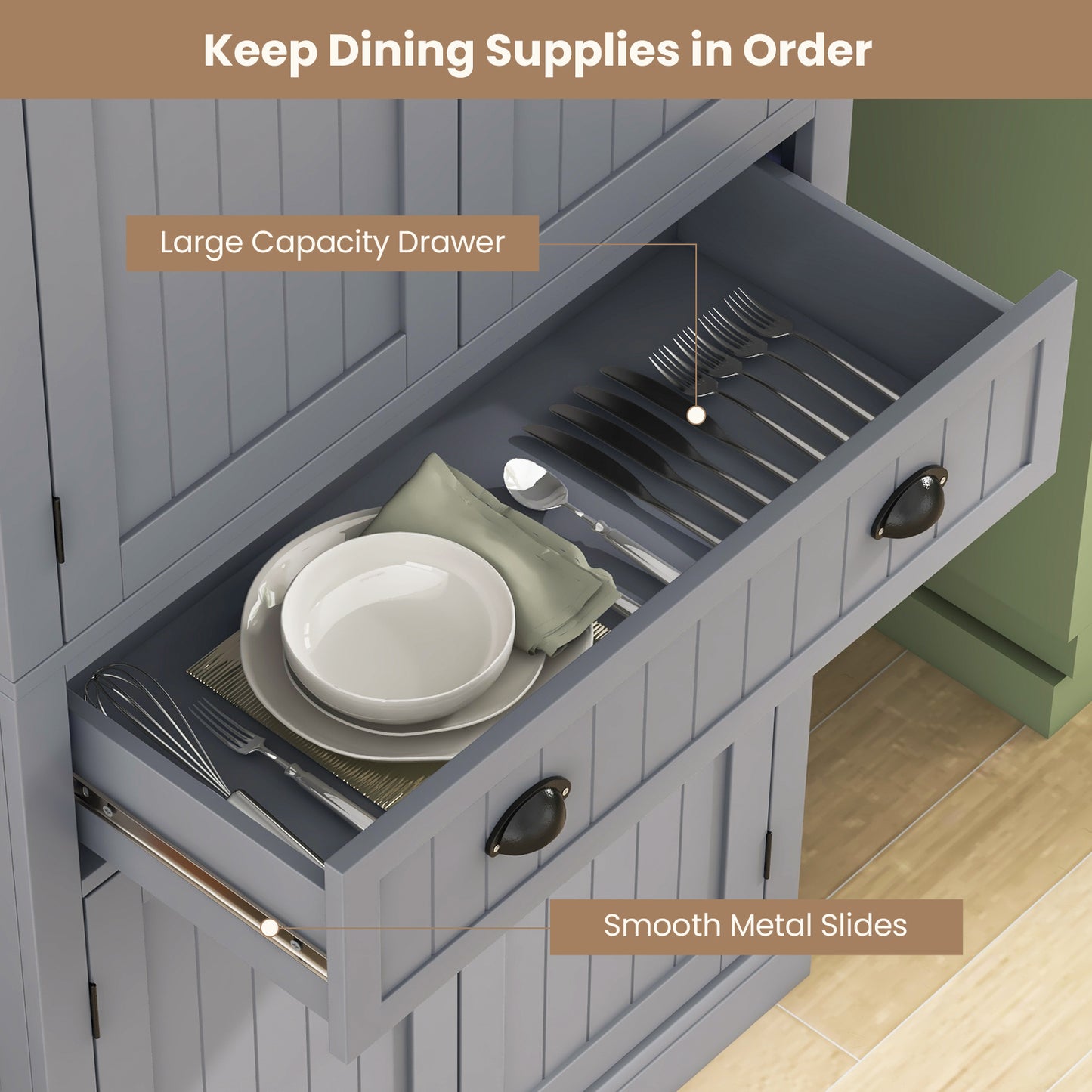 Cupboard Freestanding Kitchen Cabinet with Adjustable Shelves - Gray