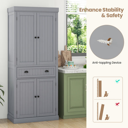 Cupboard Freestanding Kitchen Cabinet with Adjustable Shelves - Gray