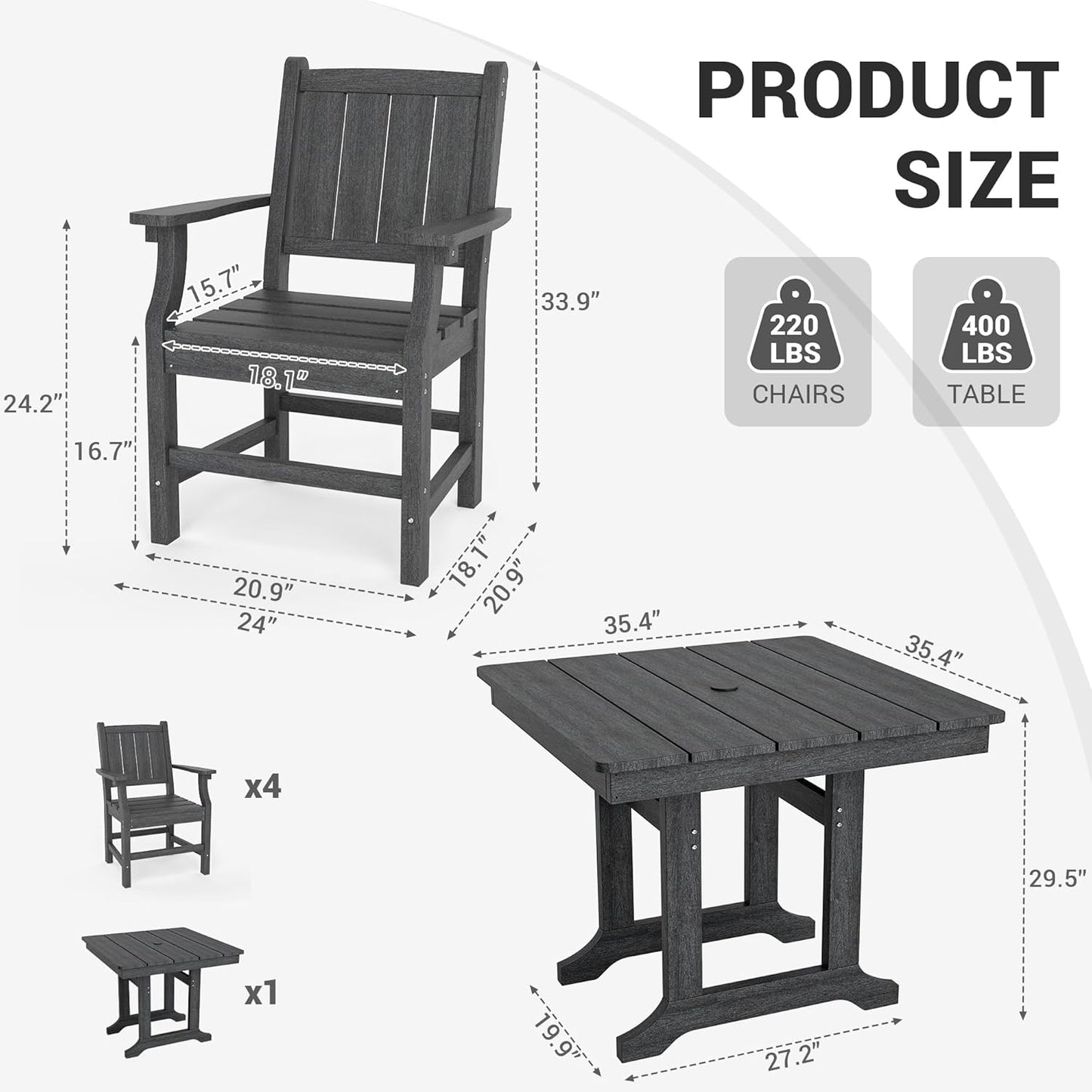Corex HDPE Outdoor Dining Set, 7-Piece, Black