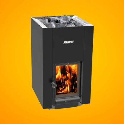 Harvia GreenFlame 22 Linear Wood Sauna Stove with Sauna Stones, 15.7KW